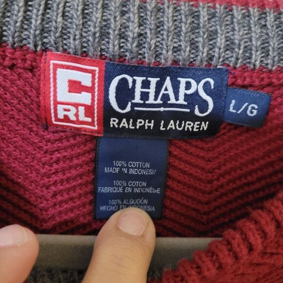 Chaps Ralph Lauren Burgundy Sweater L/G 100% Cotton Office Preppy Dadcore - Picture 3 of 9